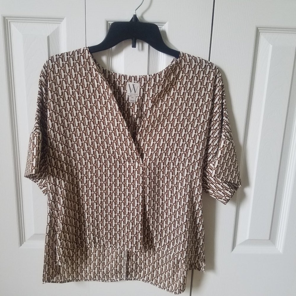 Whorthington LINKS GEO Top, XS, Cream with brown print